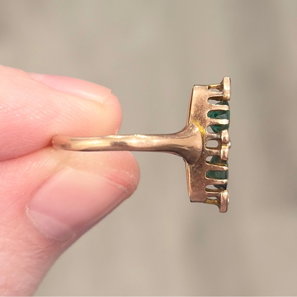 Antique Edwardian 10K Green Ring, Size 5.5, Rose Gold, Navette - Picture 17 of 17